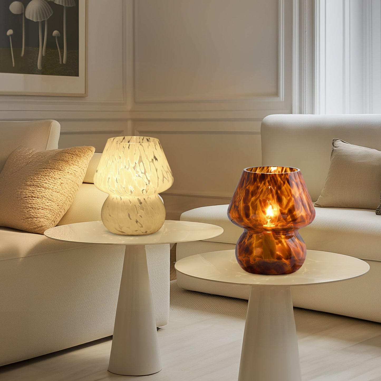 Brown Leopard-Printed All-Glass Table Lamp Featuring an Inline Switch