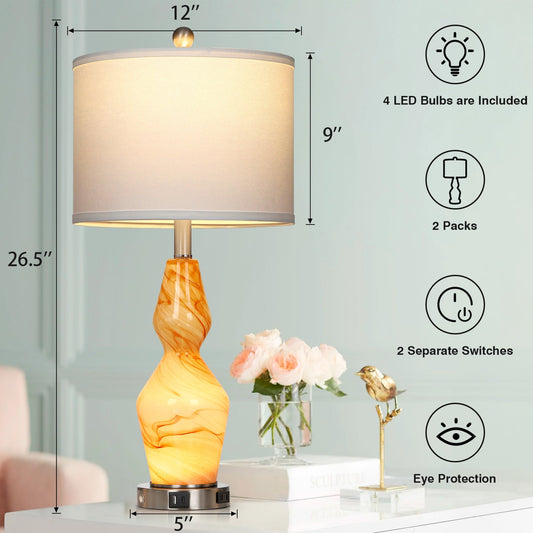 Exquisite Brown Texture 2-in-1 Brown Art Glass Nightlight Table Lamp (Set of 2)