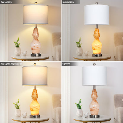 Exquisite Brown Texture 2-in-1 Brown Art Glass Nightlight Table Lamp (Set of 2)