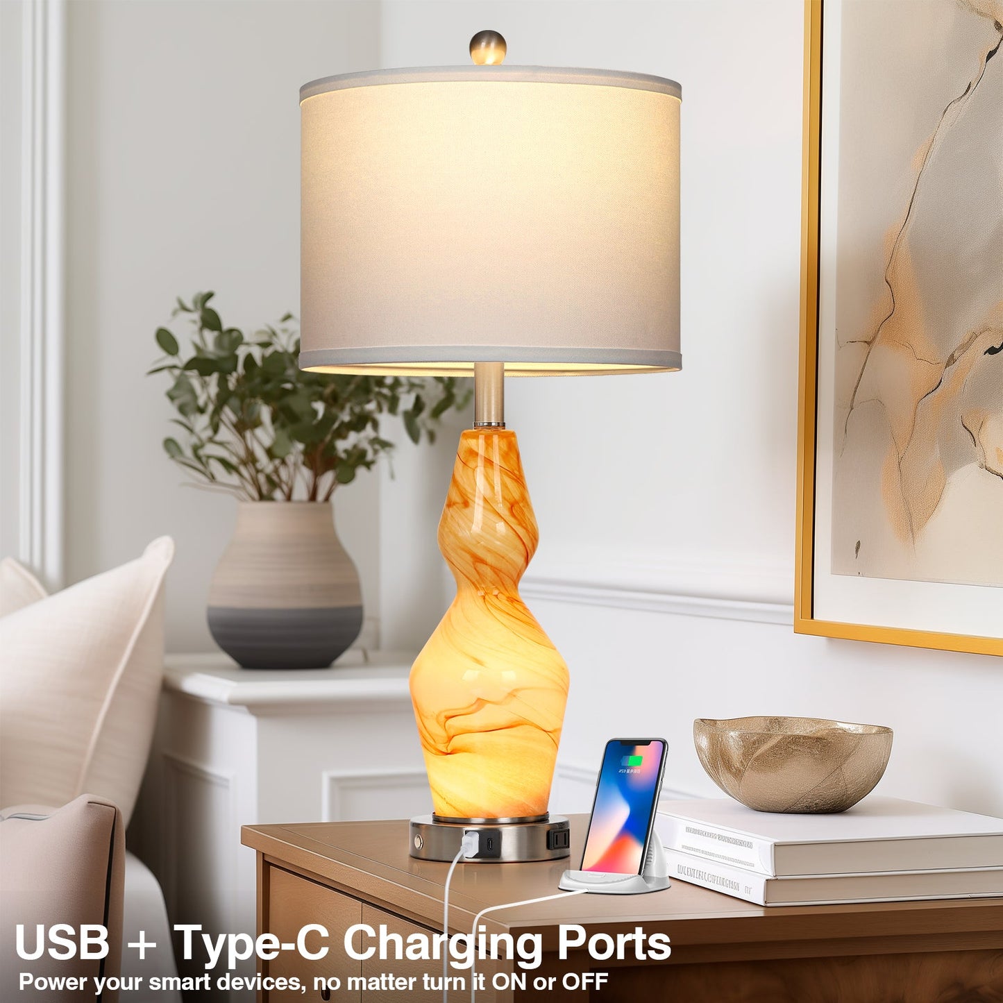 Exquisite Brown Texture 2-in-1 Brown Art Glass Nightlight Table Lamp (Set of 2)