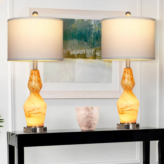 Exquisite Brown Texture 2-in-1 Brown Art Glass Nightlight Table Lamp (Set of 2)