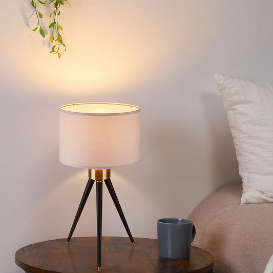 Cinkeda Table Lamp Black Metal Tripod Drum Shade 3-Way Touch Dimming(Set of 2)