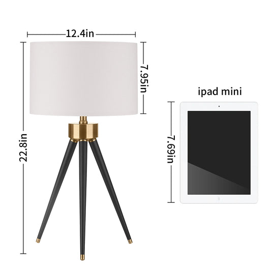 Cinkeda Table Lamp Black Metal Tripod Drum Shade 3-Way Touch Dimming(Set of 2)