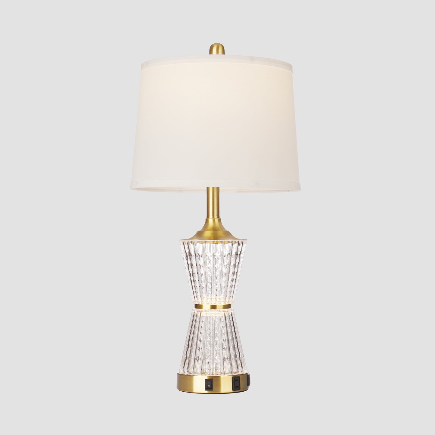 Bedside Table Lamp Gold Acrylic with Night-light, Charging Ports, AC Outlet(Set of 2)