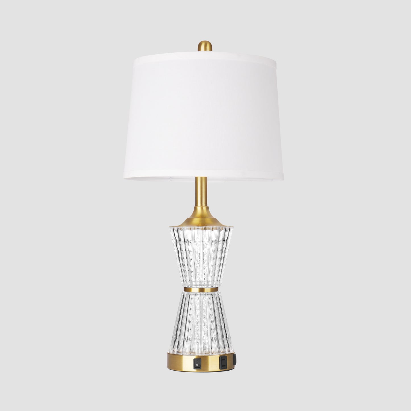 Bedside Table Lamp Gold Acrylic with Night-light, Charging Ports, AC Outlet(Set of 2)