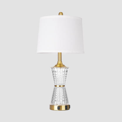 Bedside Table Lamp Gold Acrylic with Night-light, Charging Ports, AC Outlet(Set of 2)