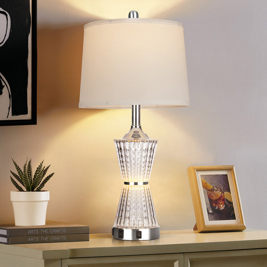 Cinkeda Table Lamp White Acrylic Night light 2in1 USB Ports(Set of 2)