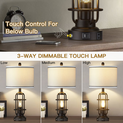 2-in-1 Table Lamps with Nightlight, Featuring a Drum Shade and Touch Dimming (1P)