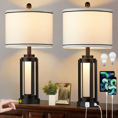 2-in-1 Table Lamp & Nightlight with USB and Type - C Ports and Drum Shade (Set of 2)
