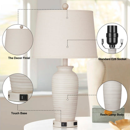 Resin Table Lamps with 3 - Way Touch Dimming, USB Ports and AC Outlet (Set of 2)