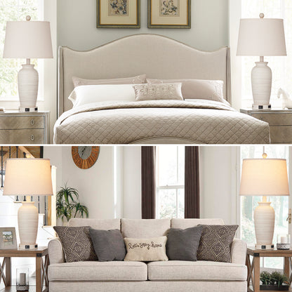 Resin Table Lamps with 3 - Way Touch Dimming, USB Ports and AC Outlet (Set of 2)