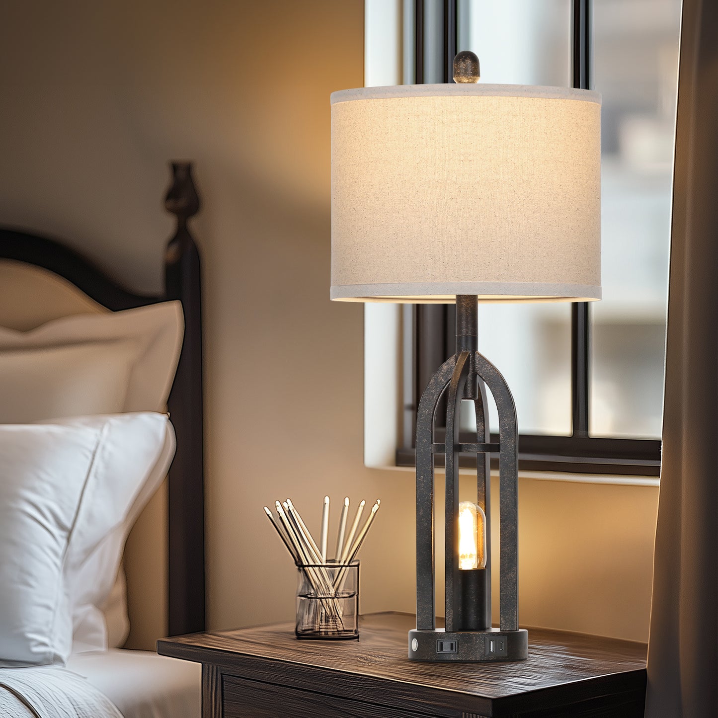 Flax single ring gold scrap metal night lamp(Set of 2)