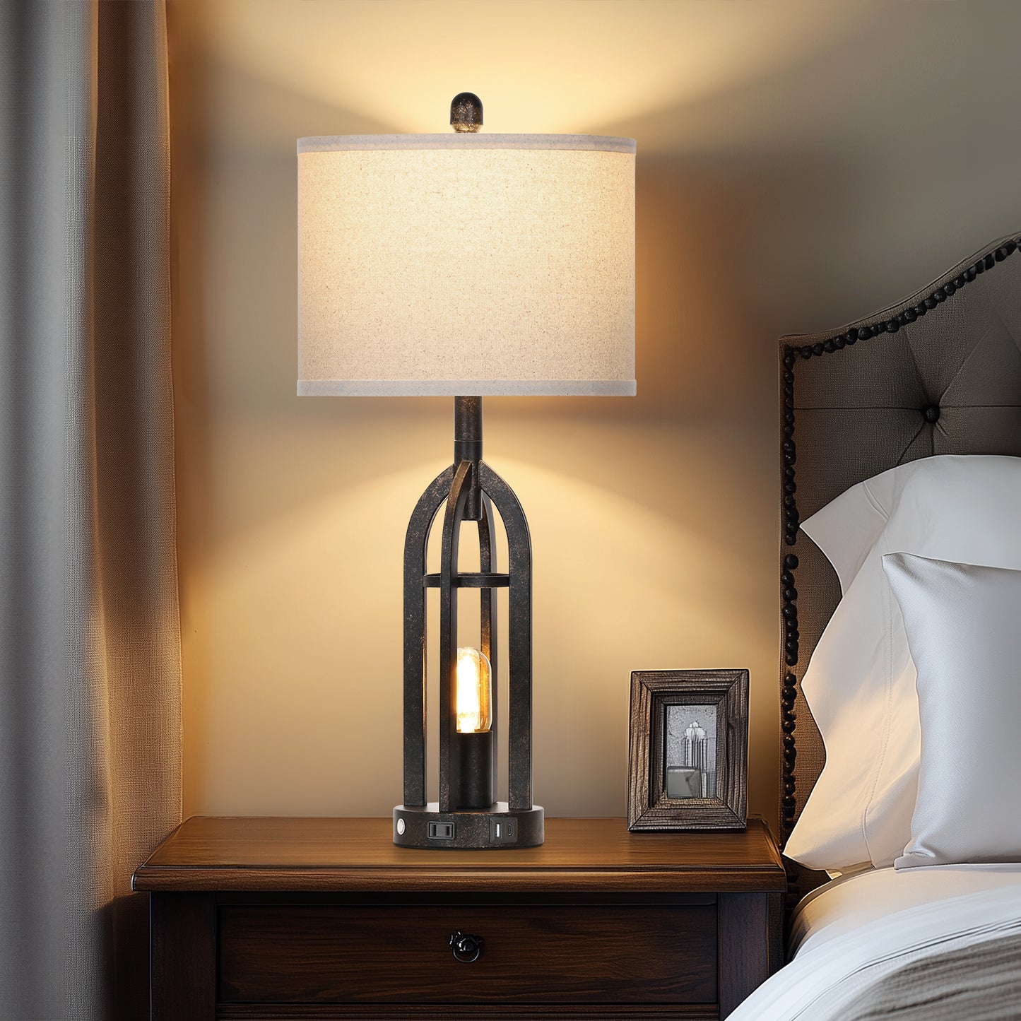Flax single ring gold scrap metal night lamp(Set of 2)