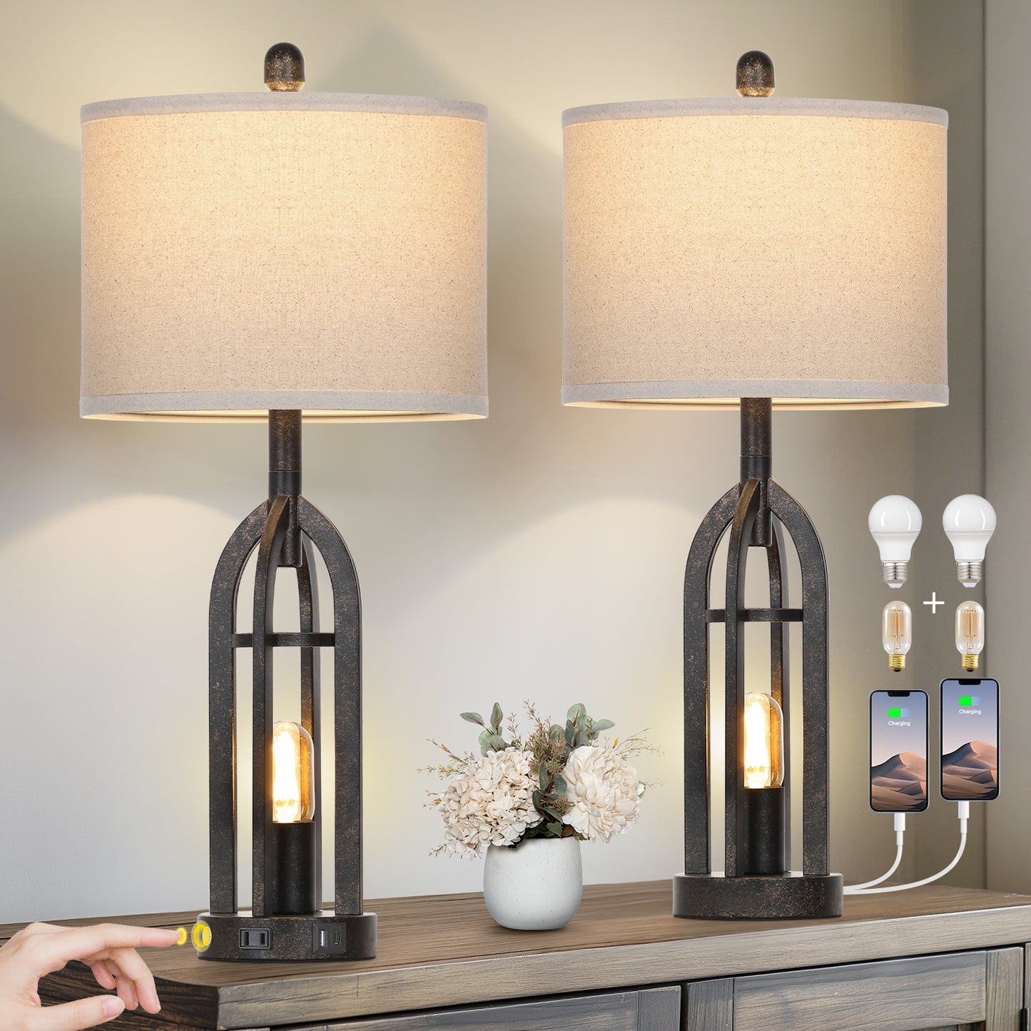 Flax single ring gold scrap metal night lamp(Set of 2)