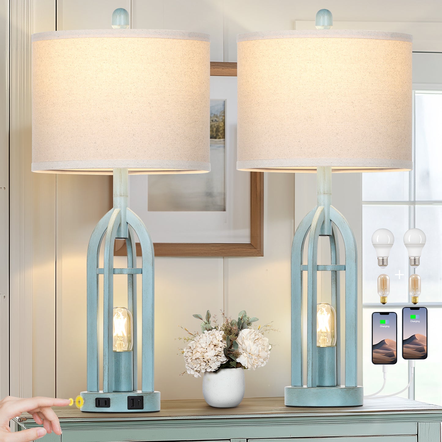 Linen Single Ring Blue Hardware Night Light(Set of 2)
