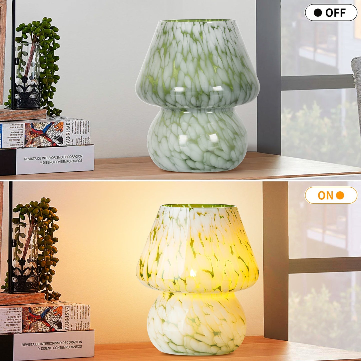 Green Art Glass Gourd Table Lamp Nightlight and Reading Lamp