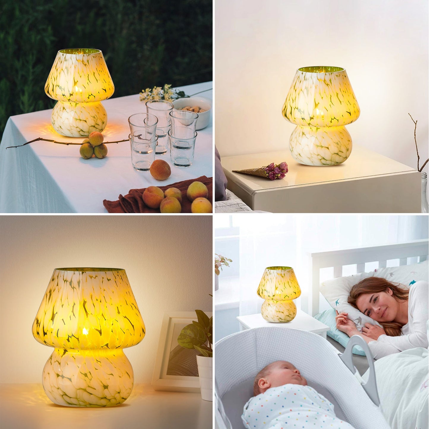 Green Art Glass Gourd Table Lamp Nightlight and Reading Lamp