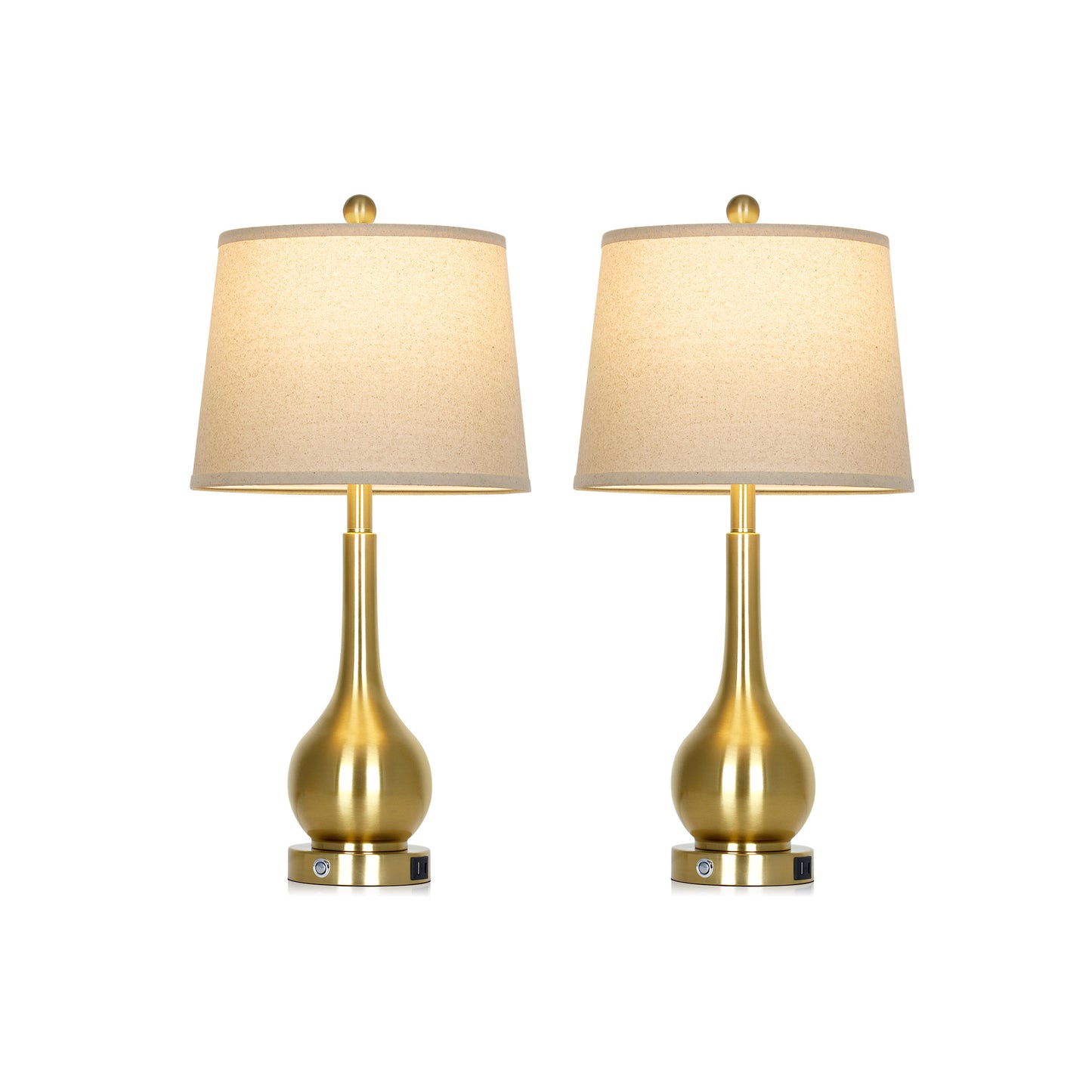 26" Gold Brass Table Lamp Set of 2, Modern Linen Shade with USB & Type-C Charging, Includes 9W Dimmable LED Bulb, Touch Control(Set of 2)
