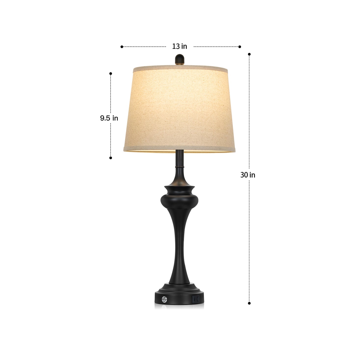 Modern Farmhouse Table Lamp Set – 30" Black Base with Oatmeal Linen Shade, 9W LED Bulb & USB-C Charging Port – 2-Pack