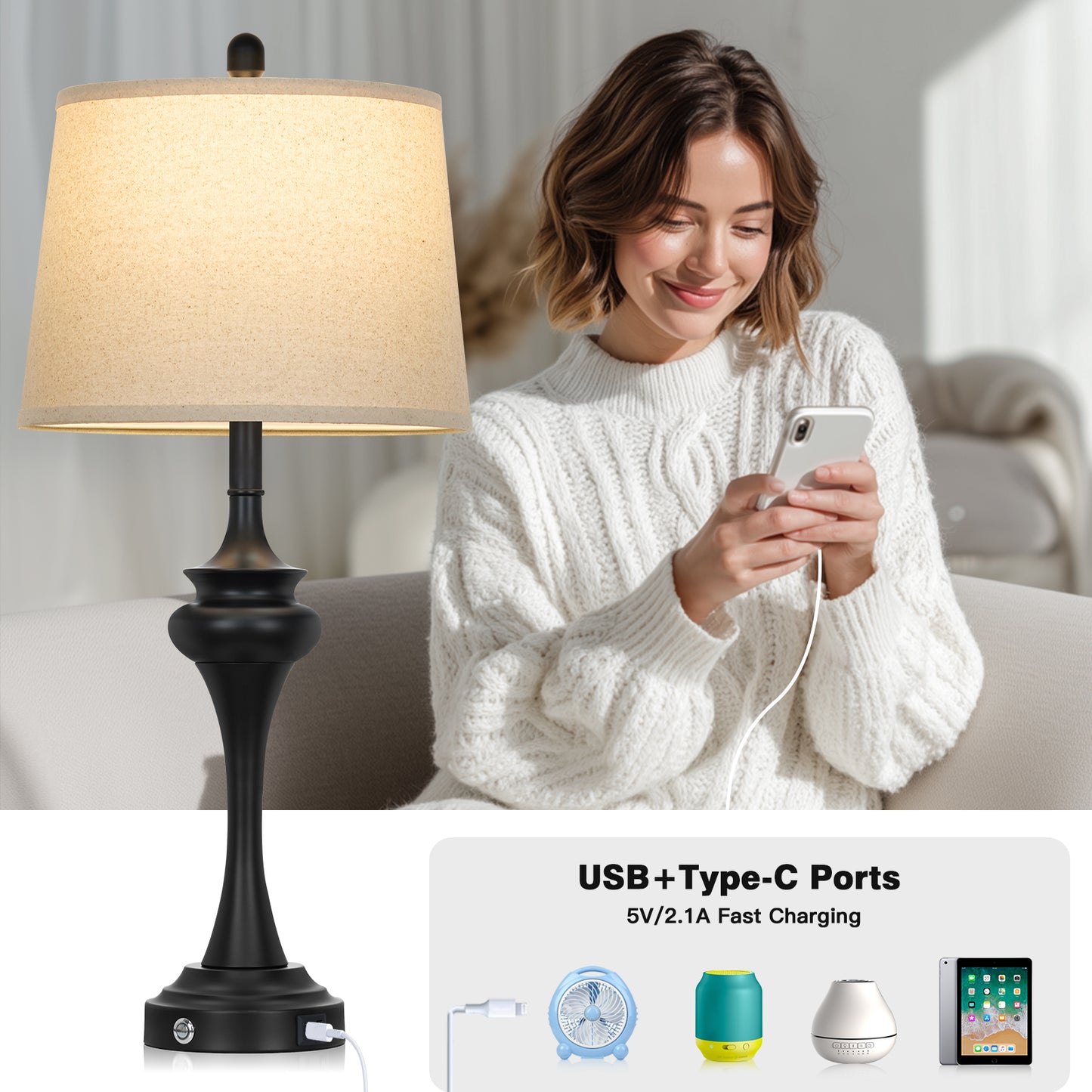 Modern Desk Lamp Set — Warm Lighting · Smart Charging · Elegant Design