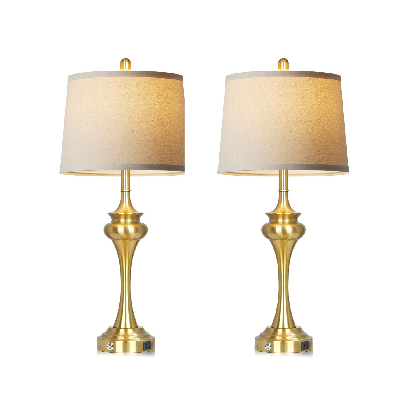 Gold Retro Table Lamp | Modern Bedside Nightstand Lamp with USB & Type-C Ports | Dimmable LED Bulb Includ