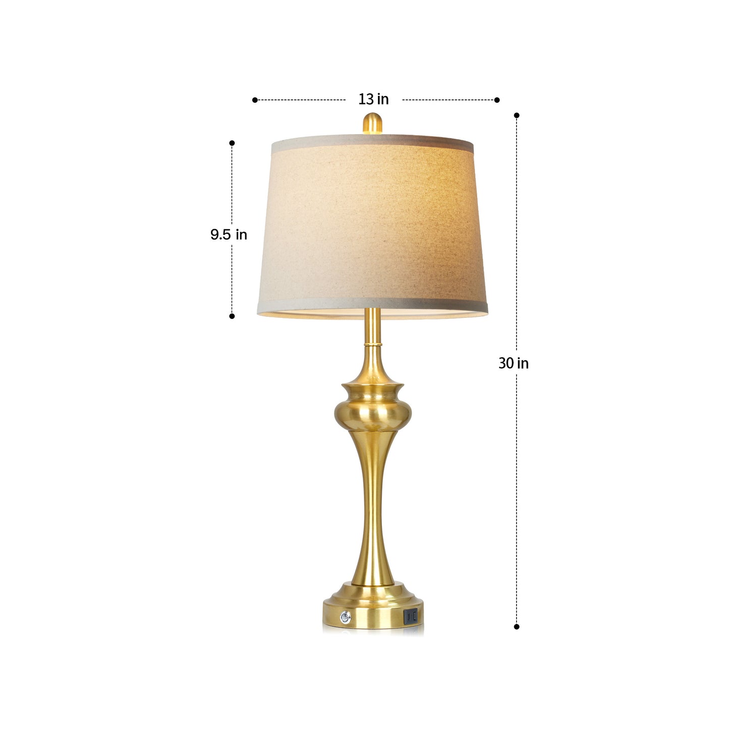 30'' Modern Gold Brass Table Lamp Set of 2 with Oatmeal Linen Shade, E26 LED Dimmable Bulb, USB & Type-C Charging, 3-Way Touch Control(Set of 2)
