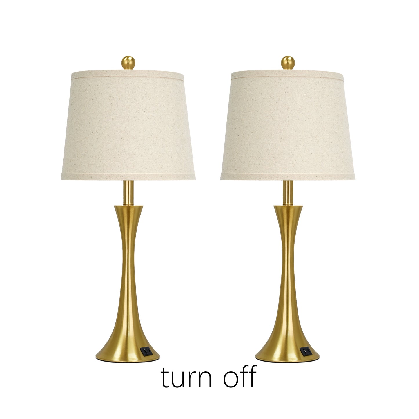 27.5'' Brass Table Lamp Set with Oatmeal Linen Shade & 3-Way Touch Dimmer + USB-C Charging (Set of 2)