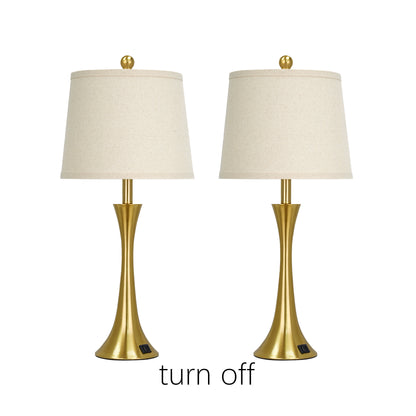 27.5'' Brass Table Lamp Set with Oatmeal Linen Shade & 3-Way Touch Dimmer + USB-C Charging (Set of 2)