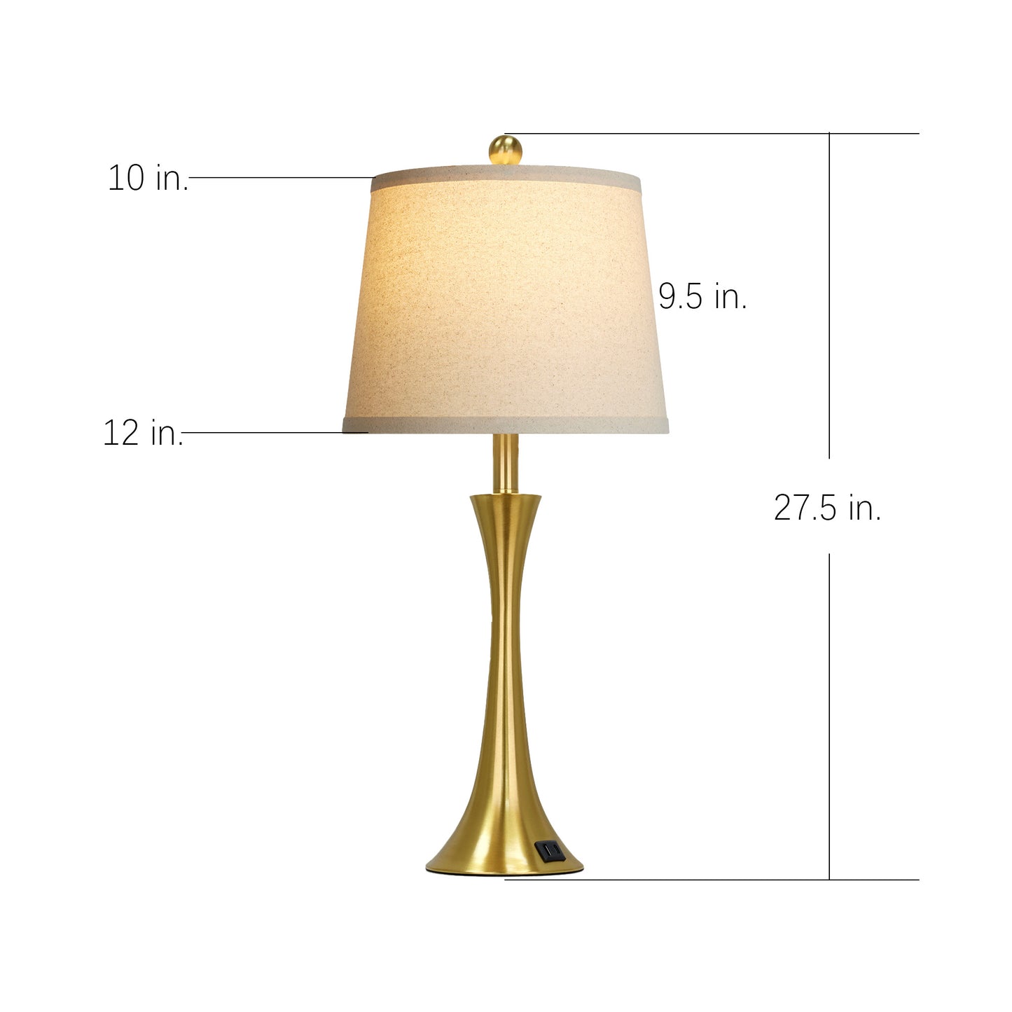 27.5'' Brass Table Lamp Set with Oatmeal Linen Shade & 3-Way Touch Dimmer + USB-C Charging (Set of 2)
