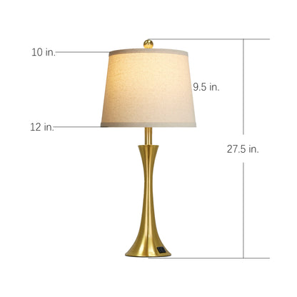 27.5'' Brass Table Lamp Set with Oatmeal Linen Shade & 3-Way Touch Dimmer + USB-C Charging (Set of 2)