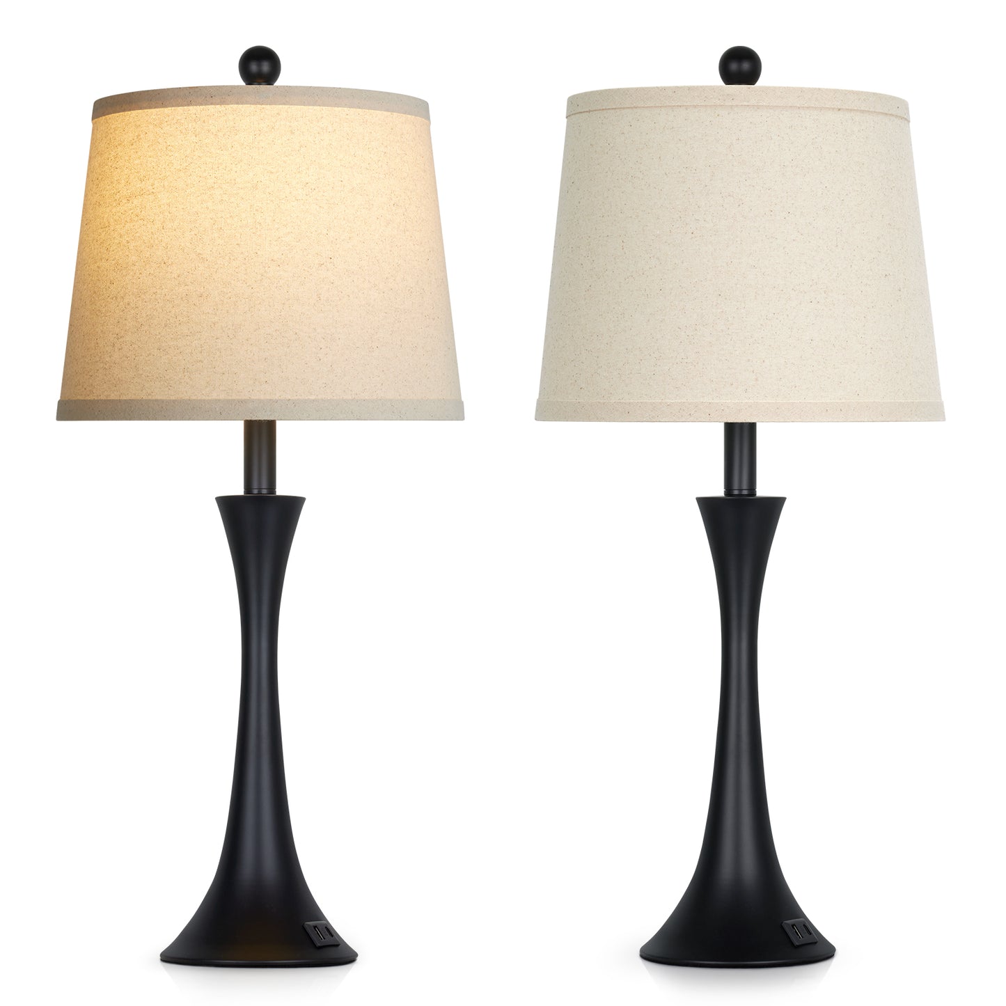 27.5'' Modern Table Lamp Pair – Beige Linen Shade, E26 Socket with Dimmable 9W 3000K LED Bulb, USB & Type-C Ports, 3-Level Touch Control (Set of 2)
