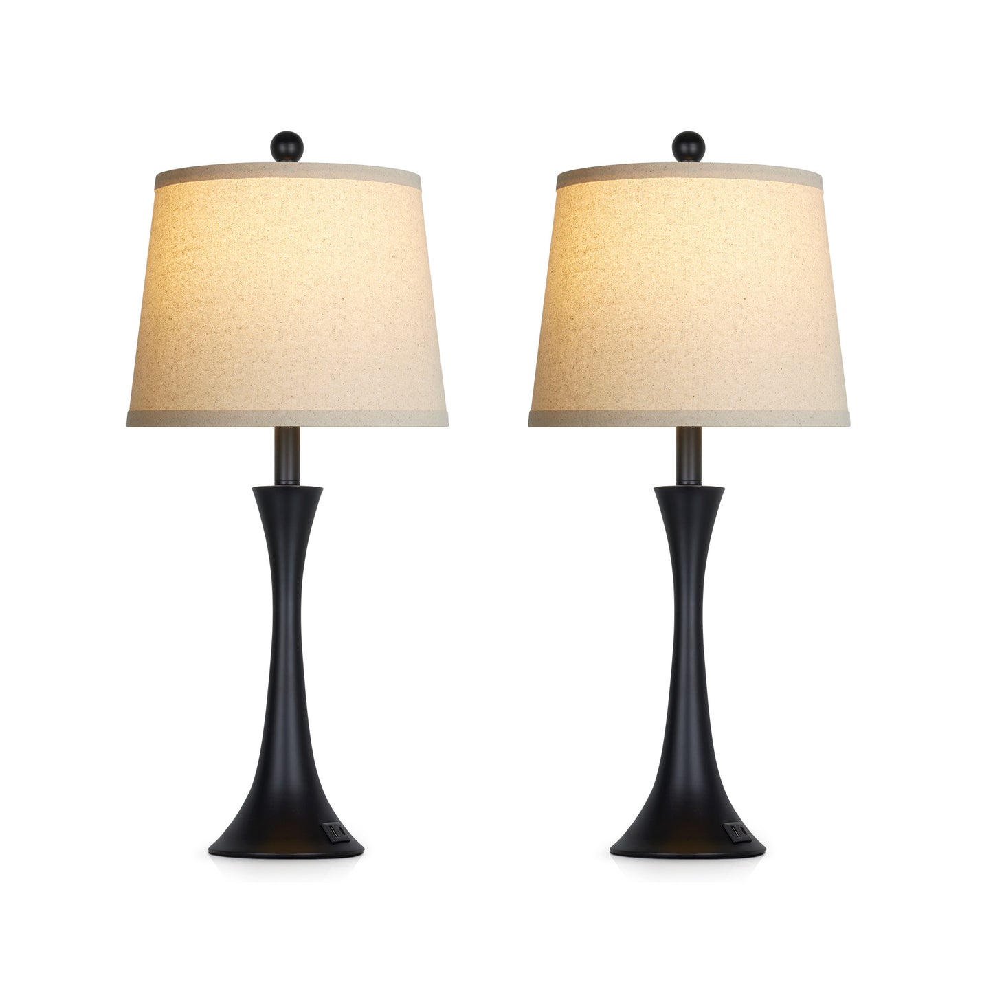 27.5'' Modern Table Lamp Pair – Beige Linen Shade, E26 Socket with Dimmable 9W 3000K LED Bulb, USB & Type-C Ports, 3-Level Touch Control (Set of 2)