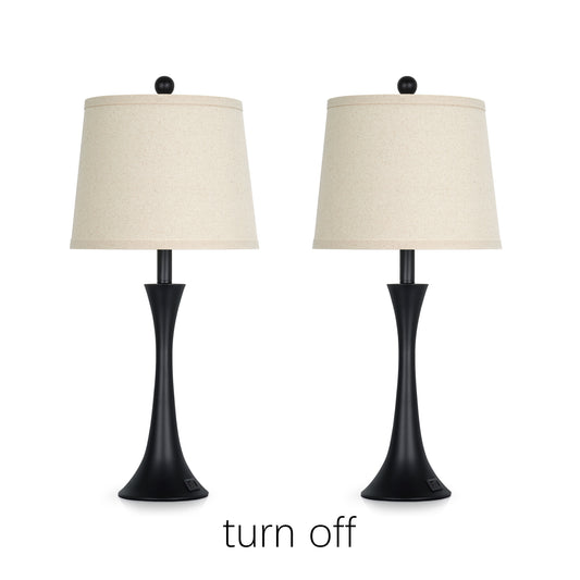 27.5'' Modern Table Lamp Pair – Beige Linen Shade, E26 Socket with Dimmable 9W 3000K LED Bulb, USB & Type-C Ports, 3-Level Touch Control (Set of 2)