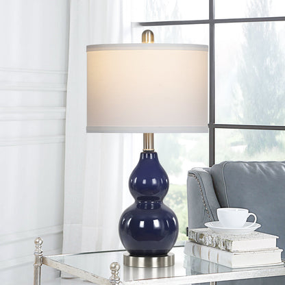 Navy Blue Ceramic Table Lamps with Gourd Lamp Body (Set of 2)