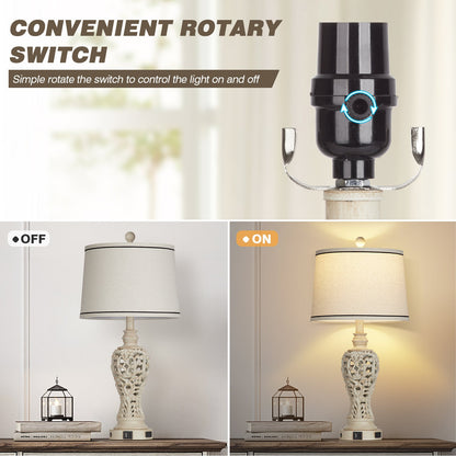 White Resin Nightlight Table Lamp 2in1 with USB Charging Port (Set of 2)