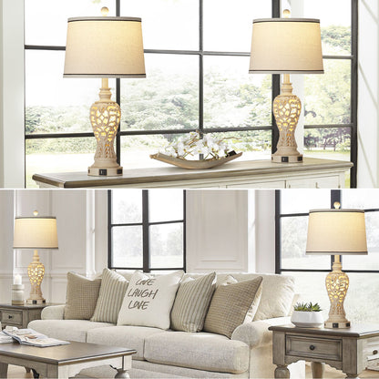 White Resin Nightlight Table Lamp 2in1 with USB Charging Port (Set of 2)