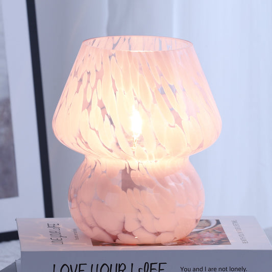 Dot Mushroom Style Pink Ripple Glass Table Lamp with In-line Switch