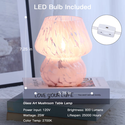 Dot Mushroom Style Pink Ripple Glass Table Lamp with In-line Switch