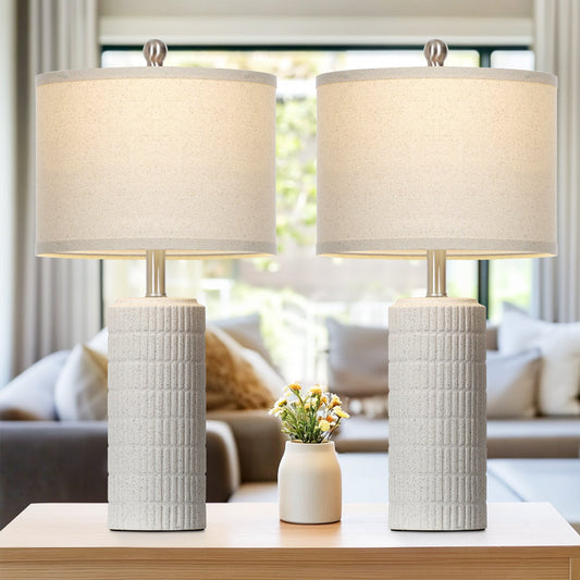 Bedside Milk-white Ceramic Cylinder Table Lamps White Shade LED Bulbs (Set of 2)
