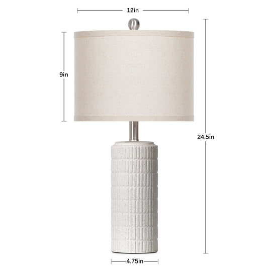 Bedside Milk-white Ceramic Cylinder Table Lamps White Shade LED Bulbs (Set of 2)