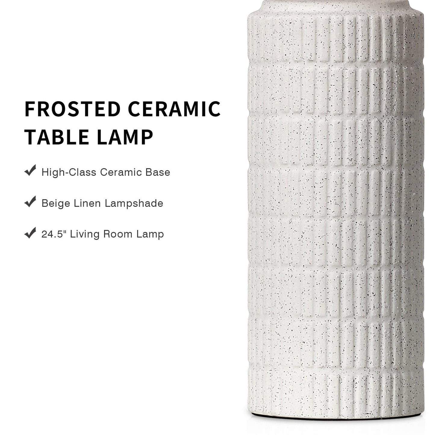 Bedside Milk-white Ceramic Cylinder Table Lamps White Shade LED Bulbs (Set of 2)