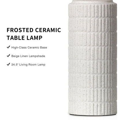 Bedside Milk-white Ceramic Cylinder Table Lamps White Shade LED Bulbs (Set of 2)