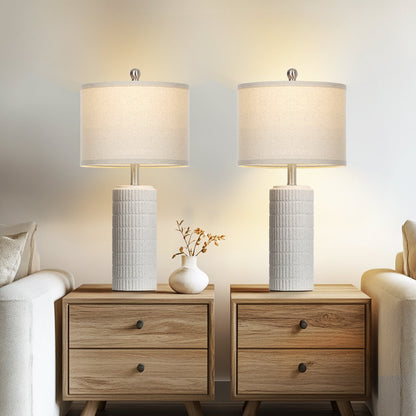 Bedside Milk-white Ceramic Cylinder Table Lamps White Shade LED Bulbs (Set of 2)