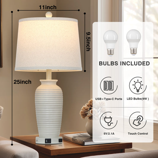 Resin Table Lamps with 3 - Way Touch Dimming, USB Ports and AC Outlet (1P)