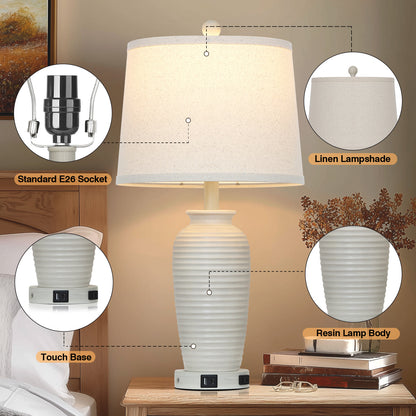 Resin Table Lamps with 3 - Way Touch Dimming, USB Ports and AC Outlet (1P)
