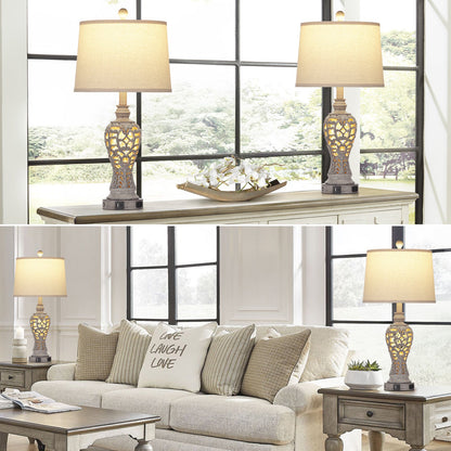 Grey Resin Nightlight Table Lamp 2in1 with 2 Independent Switches (Set of 2)