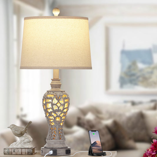 Grey Resin Nightlight Table Lamp 2in1 with 2 Independent Switches (Set of 2)