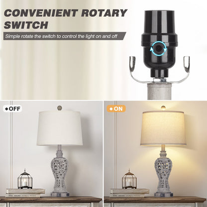Grey Resin Nightlight Table Lamp 2in1 with 2 Independent Switches (Set of 2)