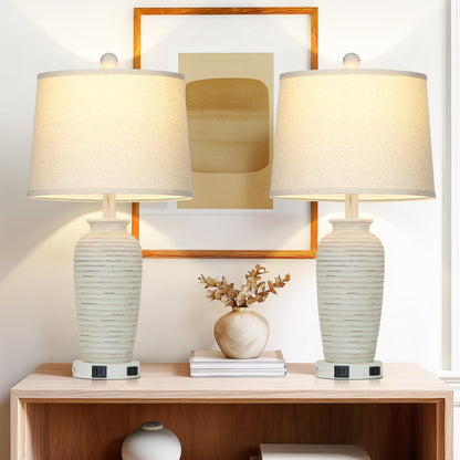 Modern Table Lamps with USB & Type-C Ports, 3-Way Touch, 3000K Warm White Light(Set of 2)