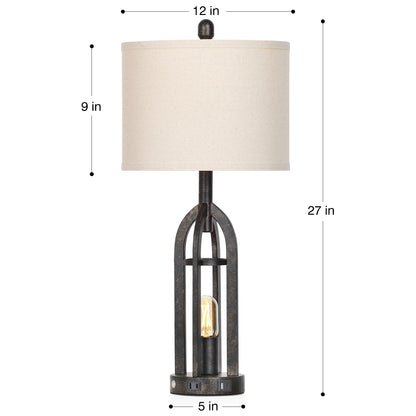 Cinkeda Modern Table Lamps with USB A+C Ports AC Outlet 3 Way Dimmable Touch Control Nightlight Black Industrial Bedside Lamp Set of 2 for Living Room Bedroom